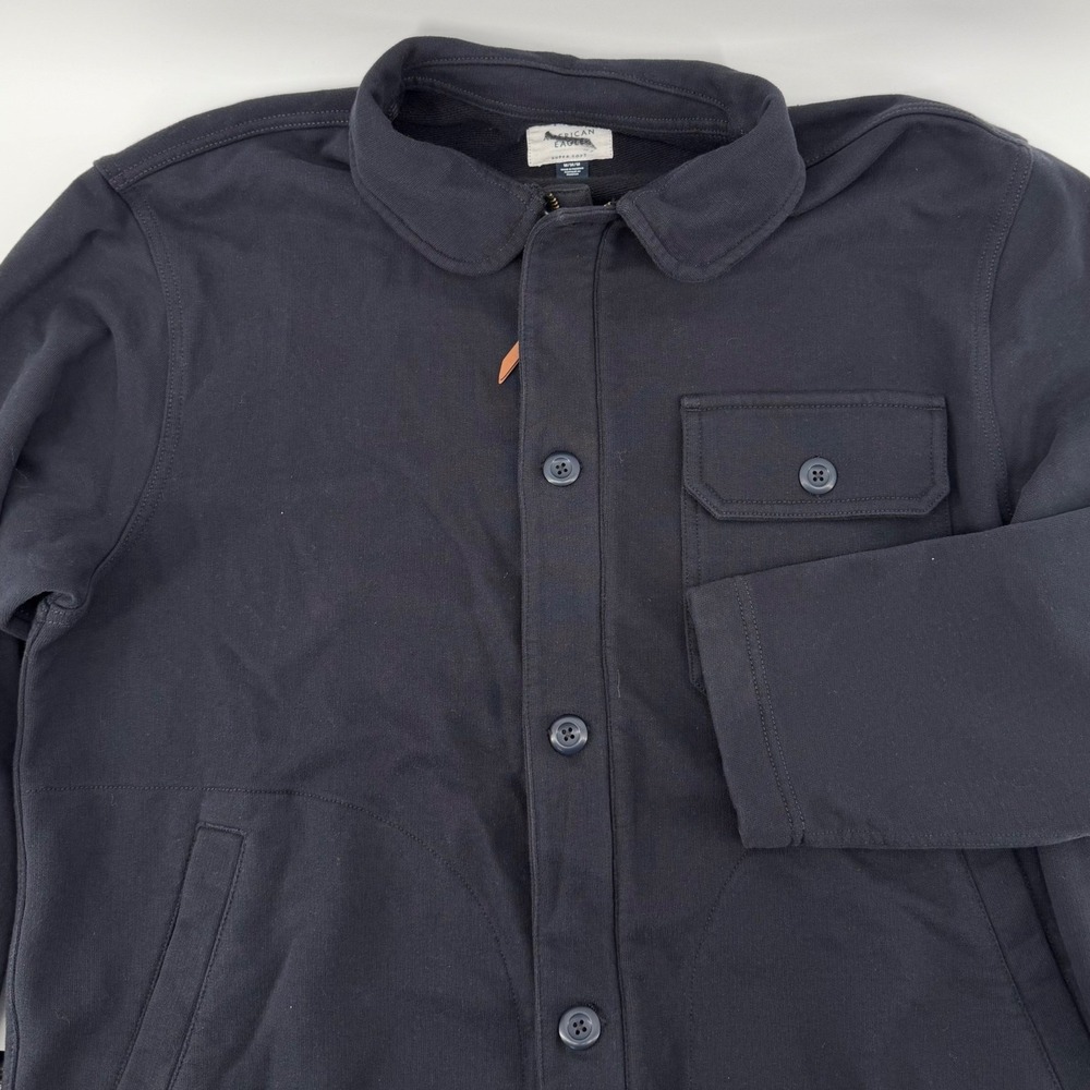 American Eagle Men's Black Super Soft Zip Button Jacket Medium 100% Cotton